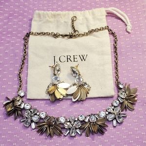 Jcrew rhinestone brass leaves set